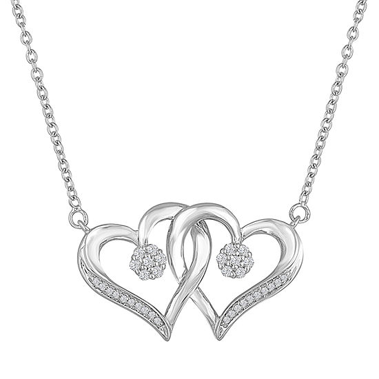 Diamond Blossom 1/10 CT. T.W. Sterling Silver Heart Pendant Necklace ...