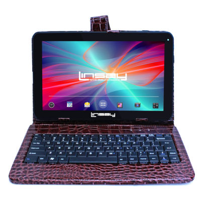 10.1" Quad Core 2GB RAM 32GB Storage Android 12 Tablet with Brown Crocodile Style Leather Keyboard"