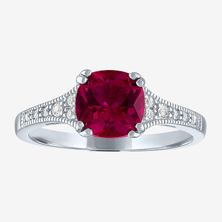 Gemstone Sterling Silver Cushion Cocktail Ring, 7, Ruby