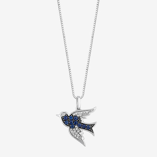 Enchanted Disney Fine Jewelry Bird Womens Diamond Accent Lab Created Blue Sapphire Sterling Silver Cinderella Pendant Necklace