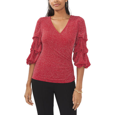 MSK Womens V Neck 3/4 Sleeve Glitter Blouse