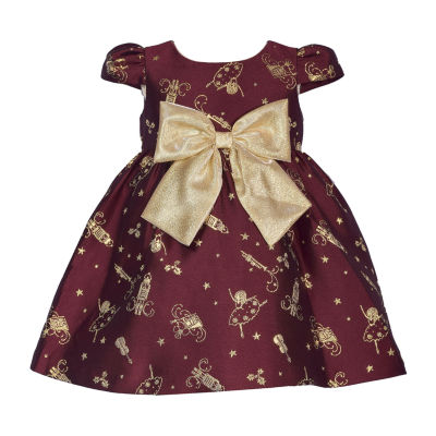 Bonnie Jean Golden Nutcracker Motif Baby Girls Short Sleeve Puffed Sleeve Fit + Flare Dress