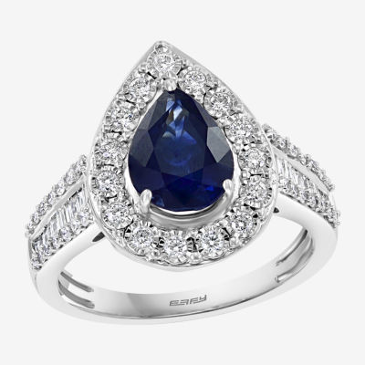 Effy Final Call Womens 1/2 CT. T.W. Diamond & Genuine Blue Sapphire 14K White Gold Pear Halo Cocktail Ring