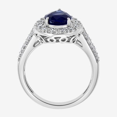Effy Final Call Womens 1/2 CT. T.W. Diamond & Genuine Blue Sapphire 14K White Gold Pear Halo Cocktail Ring