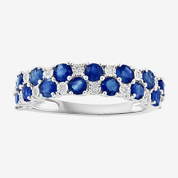 Sapphire and Diamond Two Row Ring