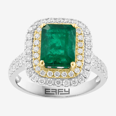 Effy Final Call  Womens 1/5 CT. T.W. Diamond & Genuine Green Emerald 14K Gold Cocktail Ring