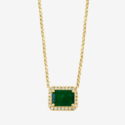 Effy Final Call  Womens 1/8 CT. T.W. Diamond & Genuine Green Emerald 14K Gold Pendant Necklace