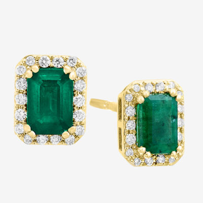 Effy  1/5 CT. T.W. Diamond & Genuine Green Emerald 14K Gold 8.2mm Stud Earrings