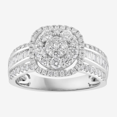 Effy Womens CT. T.W. Mined White Diamond 14K Gold Cushion Halo Cocktail Ring