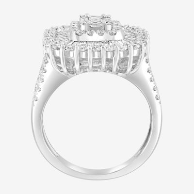 Effy Final Call Womens 2 CT. T.W. Natural White Diamond 14K White Gold Cushion Halo Cocktail Ring