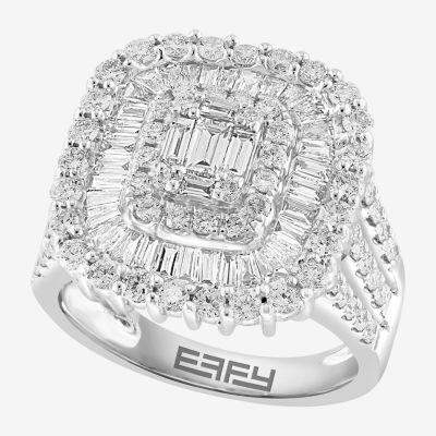 Effy  Womens 2 CT. T.W. Mined White Diamond 14K Gold Cushion Halo Cocktail Ring