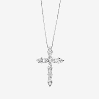 Effy Final Call Womens 1/2 CT. T.W. Natural White Diamond 14K Gold Cross 18 Inch Pendant Necklace