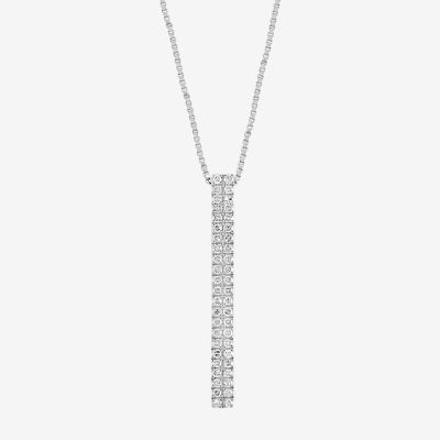 Effy  Linear Womens 1/4 CT. T.W. Mined White Diamond Sterling Silver Bar Pendant Necklace