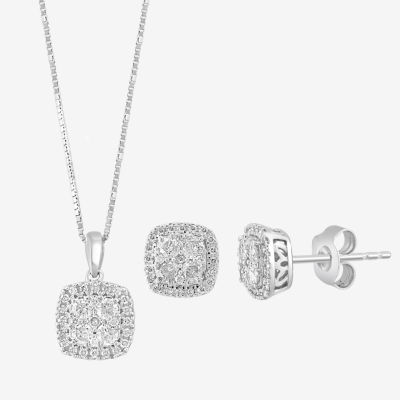 Effy Final Call Womens 1 CT. T.W. Natural White Diamond Sterling Silver Cushion 2-pc. Jewelry Set