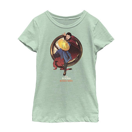 Little & Big Girls Crew Neck Short Sleeve Doctor Strange Graphic T-Shirt, Medium, Green