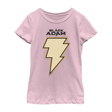 Black Adam Little & Big Kid Girls Crew Neck Short Sleeve Regular Fit DC Comics Graphic T-Shirt, Large, Pink