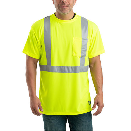 Berne Hi Vis Class 2 Performance Mens High Visibility Short Sleeve Safety Shirt, Large, Yellow