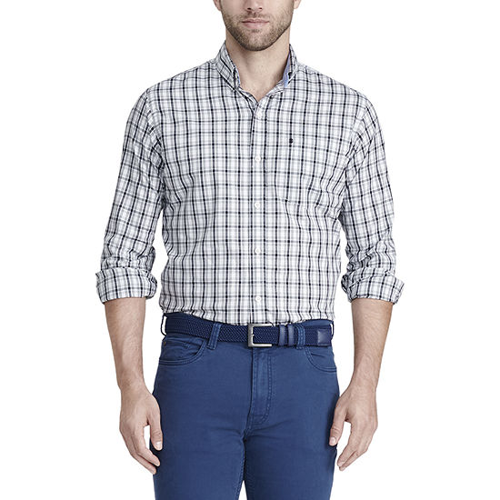 IZOD Advantage Performance Mens Classic Fit Long Sleeve Plaid Button-Down Shirt