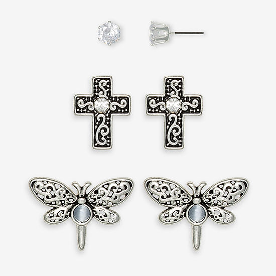 Mixit Dragonfly Stud 3 Pair Cross Earring Set