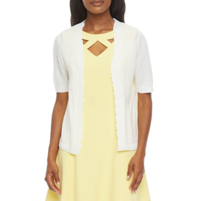 Perceptions Womens Scallop Neck Short Sleeve Shrug, Color White JCPenney