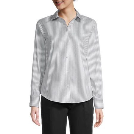Liz Claiborne Tall Wrinkle Free Womens Long Sleeve Regular Fit Button-Down Shirt