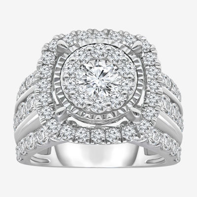 (I / I1) Womens 4 CT. T.W. Lab Grown White Diamond 10K or 14K White Gold Cushion Halo Engagement Ring