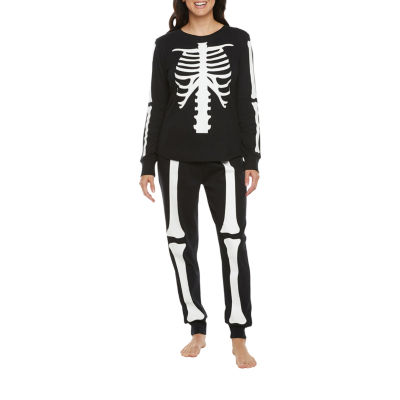 Womens Halloween Skeleton Long Sleeve 2-pc. Pant Pajama Set