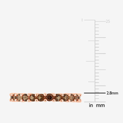 Womens Genuine Brown Quartz 18K Rose Gold Over Silver Eternity Stackable Ring