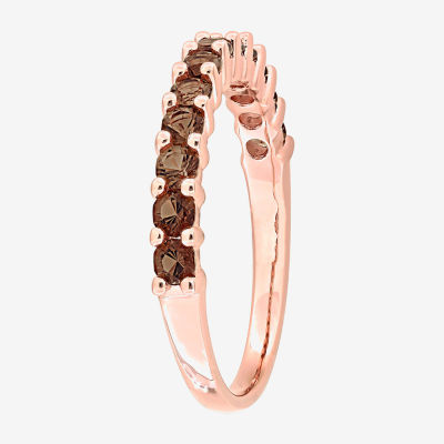 Womens Genuine Brown Quartz 18K Rose Gold Over Silver Eternity Stackable Ring