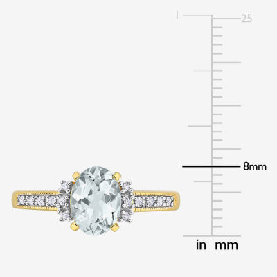 Womens Diamond Accent Genuine Blue Aquamarine 18K Gold Over Silver Oval Cocktail Ring