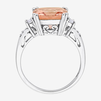 Womens Diamond Accent Genuine Pink Morganite 10K White Gold Cushion Cocktail Ring