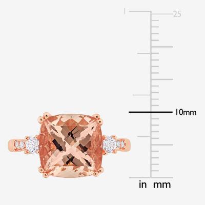 Womens Diamond Accent Genuine Pink Morganite 10K Rose Gold Cushion Cocktail Ring