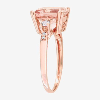 Womens Diamond Accent Genuine Pink Morganite 10K Rose Gold Cushion Cocktail Ring