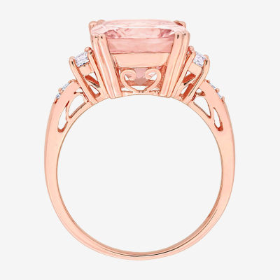 Womens Diamond Accent Genuine Pink Morganite 10K Rose Gold Cushion Cocktail Ring