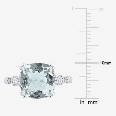 Womens Diamond Accent Genuine Blue Aquamarine 10K White Gold Cushion Cocktail Ring