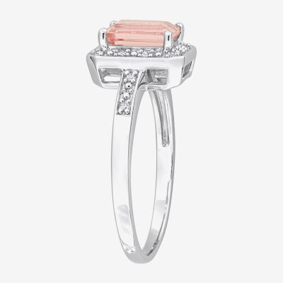 Womens Diamond Accent Genuine Pink Morganite Sterling Silver Halo Cocktail Ring