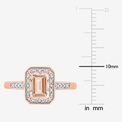 Womens Diamond Accent Genuine Pink Morganite 18K Rose Gold Over Silver Halo Cocktail Ring