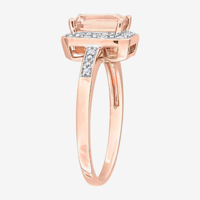 Womens Diamond Accent Genuine Pink Morganite 18K Rose Gold Over Silver Halo Cocktail Ring