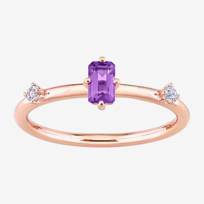 Womens Genuine Purple Amethyst 10K Rose Gold Stackable Ring