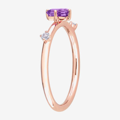 Womens Genuine Purple Amethyst 10K Rose Gold Stackable Ring