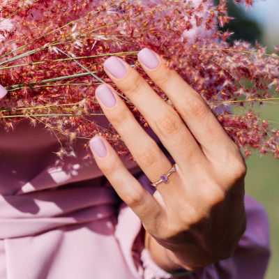 Womens Genuine Purple Amethyst 10K Rose Gold Stackable Ring