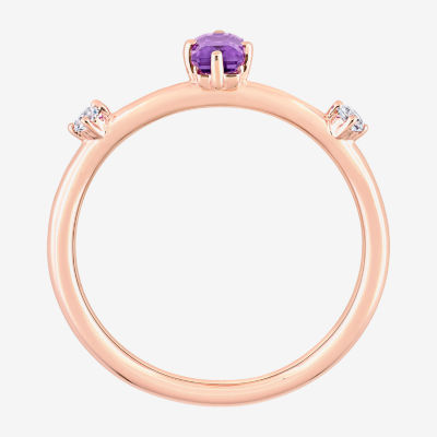 Womens Genuine Purple Amethyst 10K Rose Gold Stackable Ring