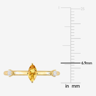 Womens Genuine Yellow Citrine 10K Gold Marquise Stackable Ring