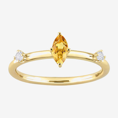 Womens Genuine Yellow Citrine 10K Gold Marquise Stackable Ring