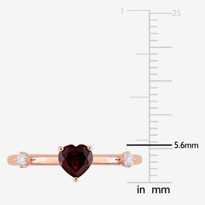 Womens Genuine Red Garnet 10K Rose Gold Heart Stackable Ring