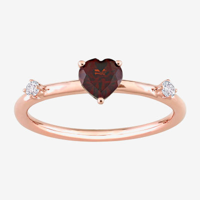 Womens Genuine Red Garnet 10K Rose Gold Heart Stackable Ring