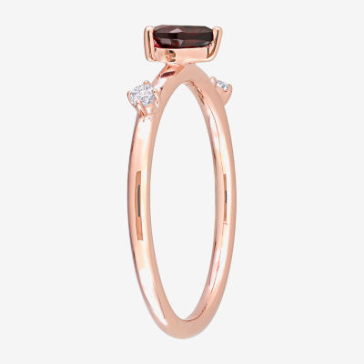 Womens Genuine Red Garnet 10K Rose Gold Heart Stackable Ring