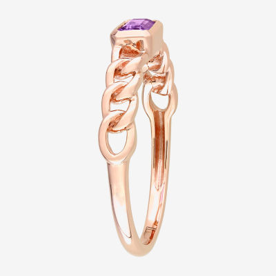 Womens Genuine Purple Amethyst 10K Rose Gold Stackable Ring