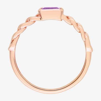 Womens Genuine Purple Amethyst 10K Rose Gold Stackable Ring