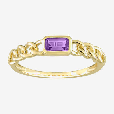 Womens Genuine Purple Amethyst 10K Gold Stackable Ring